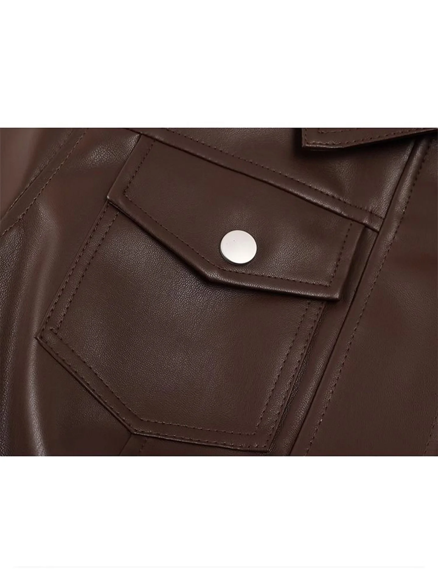 Jaet de cuero marrón para mujer ort Sle Faion primavera otoño 2025 recién llegado Commute Sle Slim Fit largo botón Sve Clo...