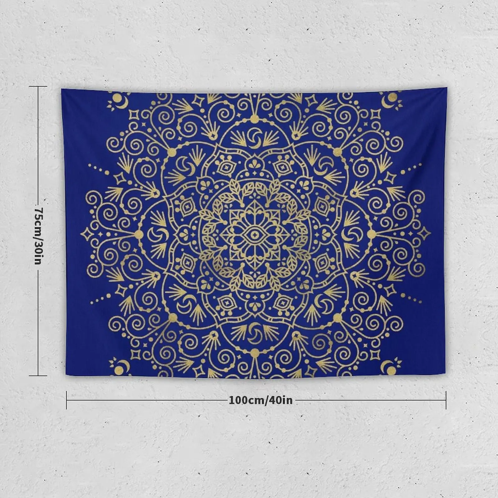 New Moroccan Mandala – Gold Ink on Navy Tapestry Room Aesthetic Room Decor Korean Style Room Decorating Aesthetic