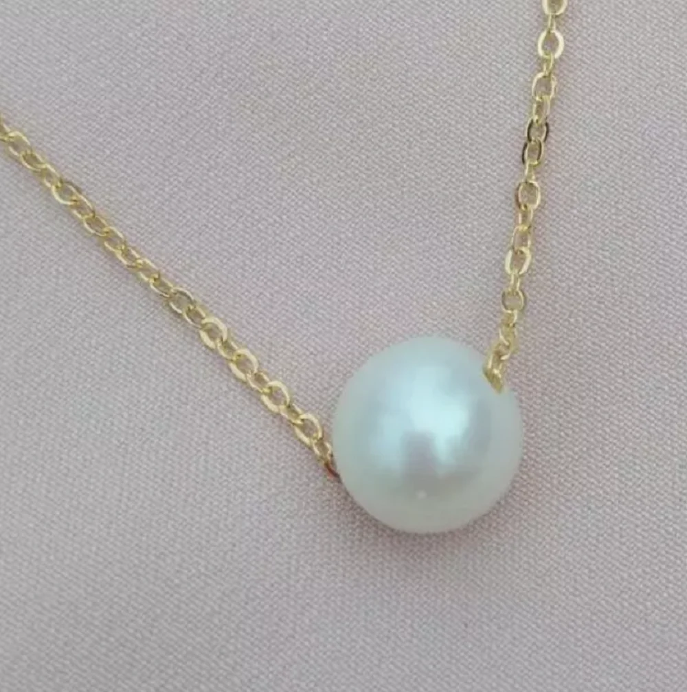 8-9mm SouthSea Authentic White Round Pearl Necklace Pendant in 14k  8-9mm 9-10mm 10-11mm  11-12mm