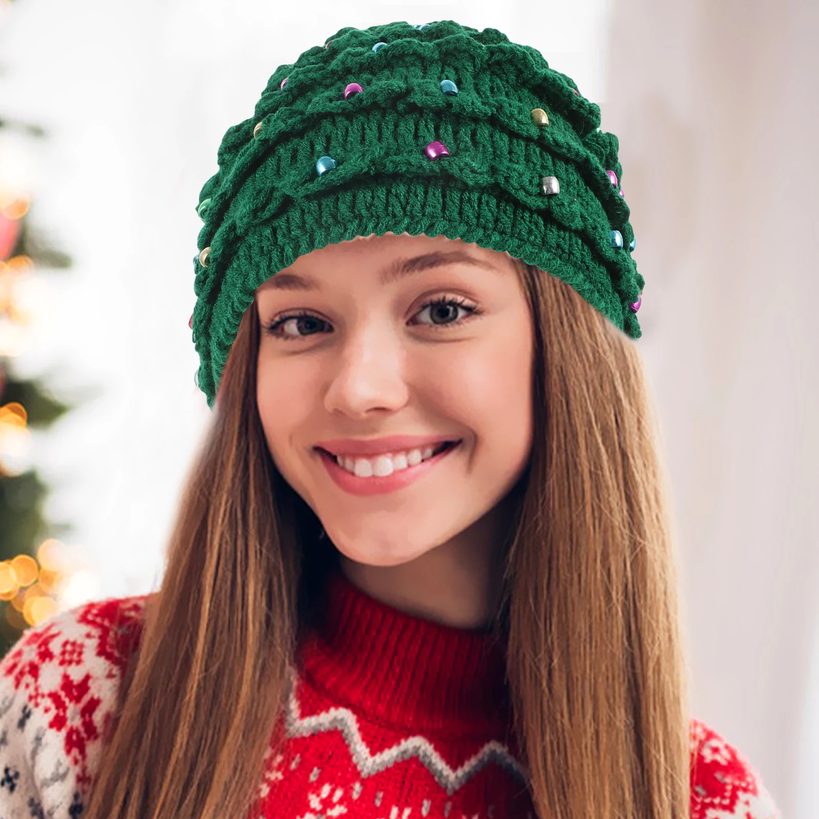 

Christmas Tree Knitted Hat Xmas Party Decorative Woolen Yarn Cap Warm Winter Women'S Holiday Accessories Beanie Gift For Party