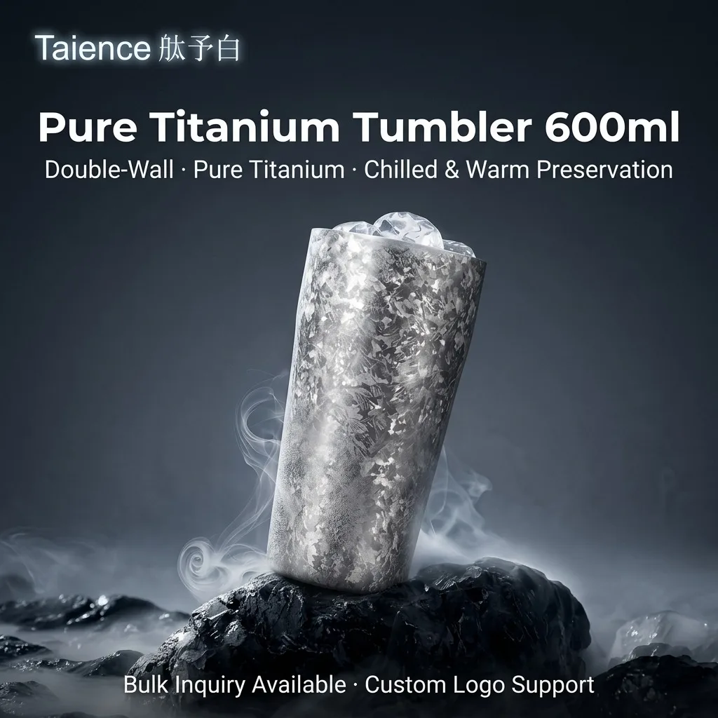Taience Titanium Beer Mug 600ml Insulated Tumbler Double Wall Pure Titanium Cold Retention for Sports Travel Game Day