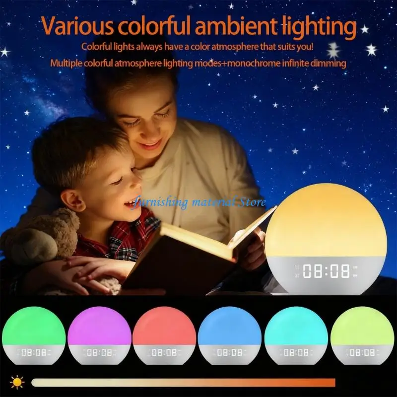 Y5GD صباح مساء مصباح Whir آلة استشارات مهدئة أجهزة إنذار مزدوجة 7 لون Moodlamp ساعة رقمية #5