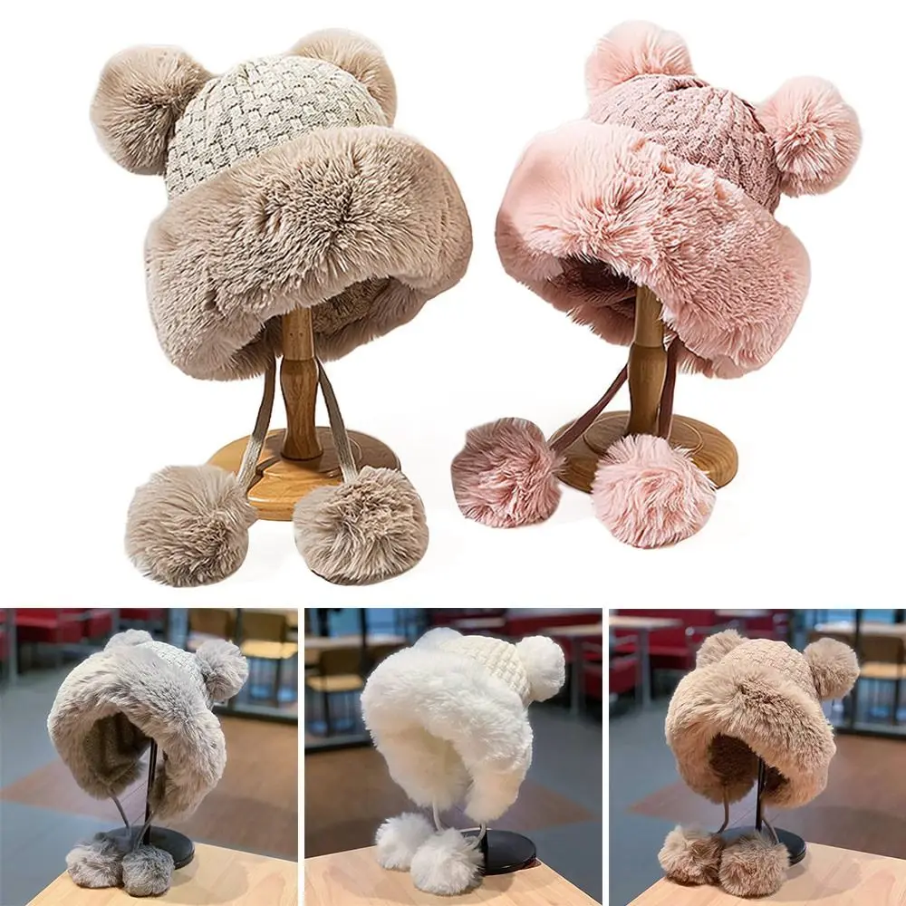 

Velvet Warm Winter Hat Kawaii Cute Plush Cap Bear Ear Thickened Bucket Hat for Women