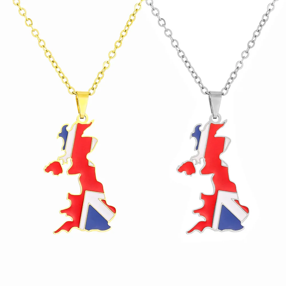 Fashion British Map Pendant Necklace for Couple Versatile High-end Necklaces Stainless Steel Jewelry Accessory for Daily Wear
