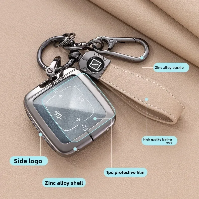 

Car Key Case Cover Holder For ZEEKR 001 009 X Zinc Alloy Leather Key Protective Shell Accessories Car Styling