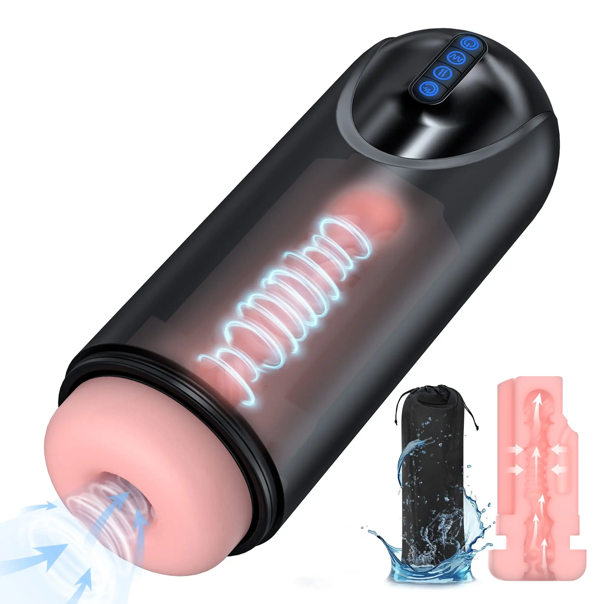 

Automatic Sucking Male Masturbator,4 Thrusting,4 Sucking & 10 Vibrating Electric Pocket Pussy &Waterproof Storage Bag,Au