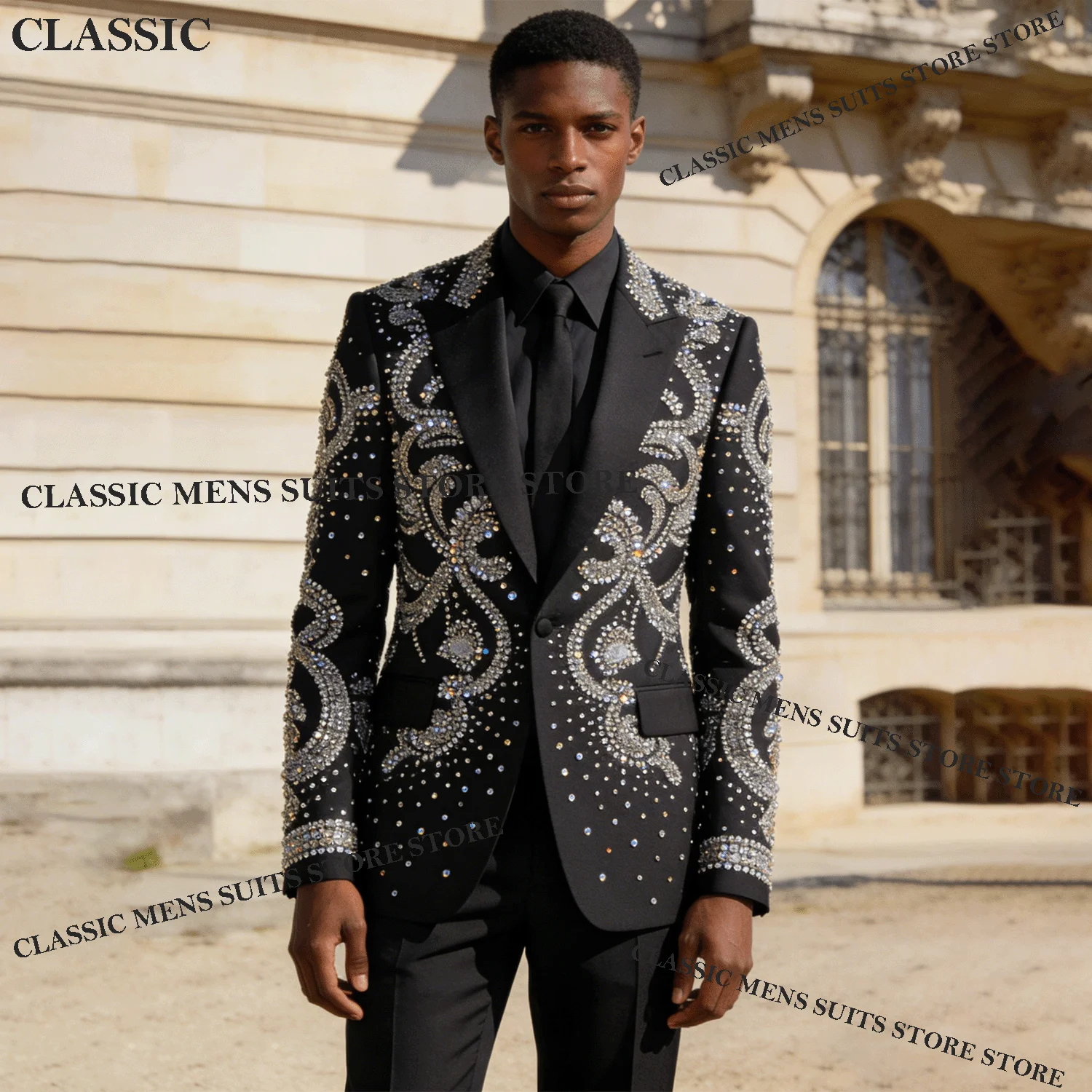 

Luxury Metallic Jewelry Ornament Tuxedo Men Suits 2 Piece Customized Wedding Groom Male Prom Blazer Slim Party Ternos Completo