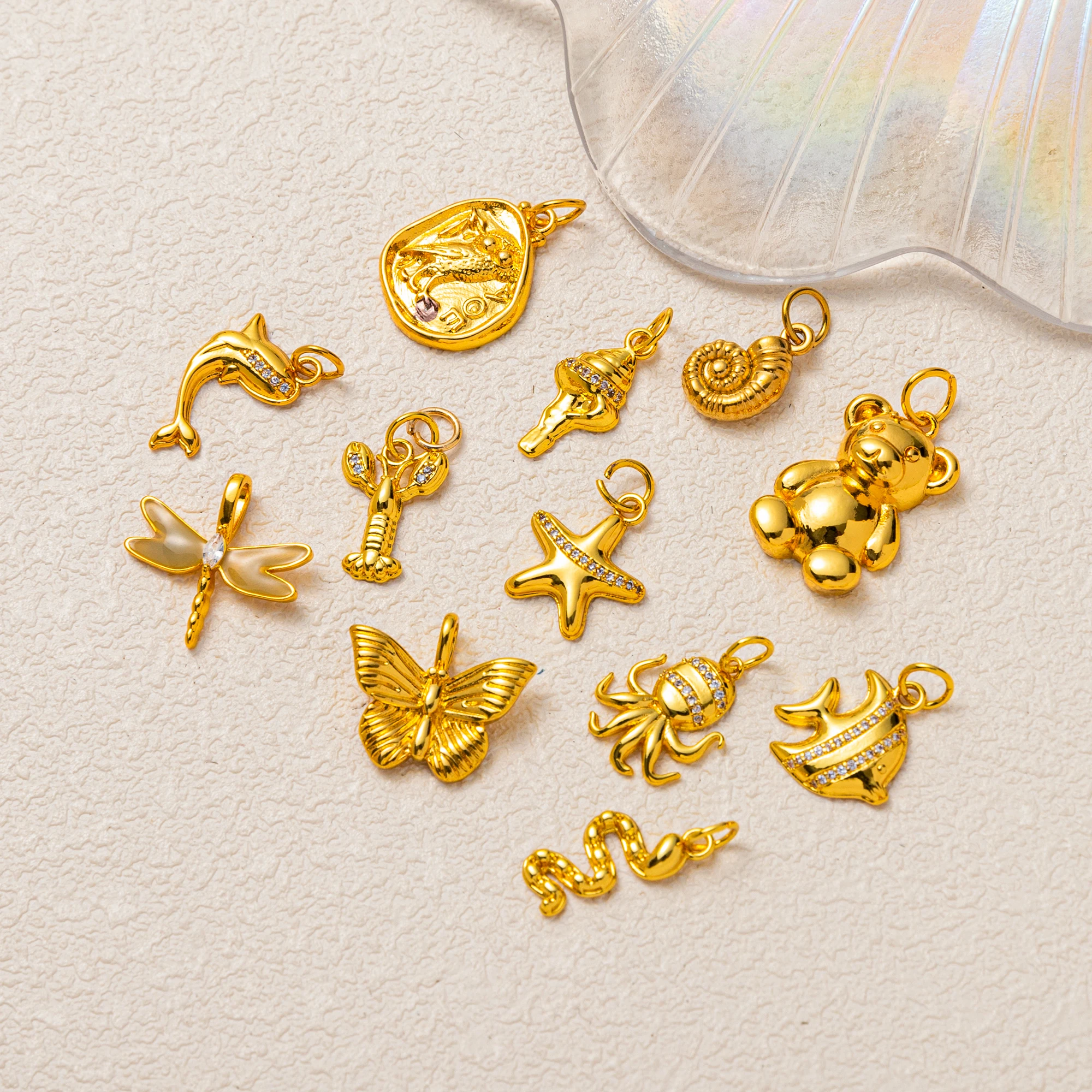 

New Fashion Ocean Series Lobster Dolphin Conch Flatfish Sea Star DIY Pendant charms jewelry making
