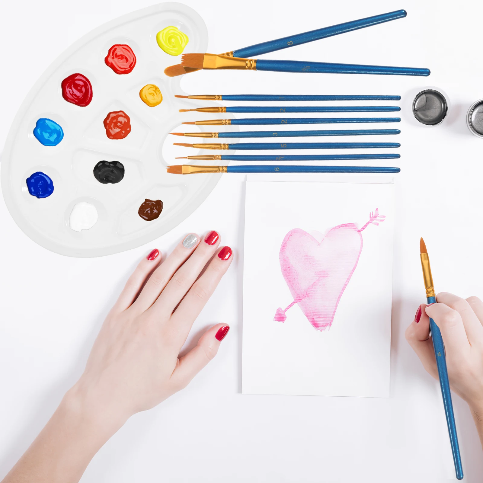 

1 set 1 Set Painting Brush Color Mixing Plate Kit Wooden Handle Brushes For Acrylic Oil Watercolor Drawing Practice Portable Art