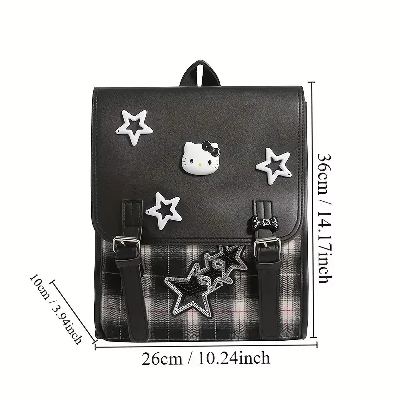 Sanrio Hello Kitt Backpack Fashion Large Capacity Student Bag Backpack Star Grid Large Capacity Flip Bag Cool Girl College Style