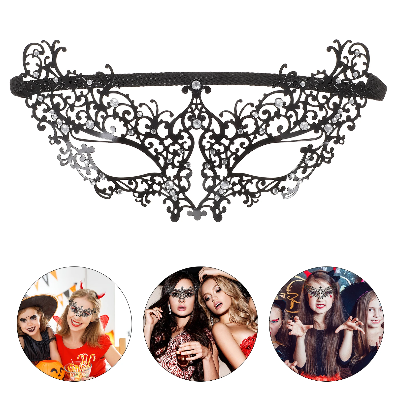 

Half Face Black Masquerade Masks Halloween Costume Supplies Carnival Decorations Metal Fashionable Party Accessories