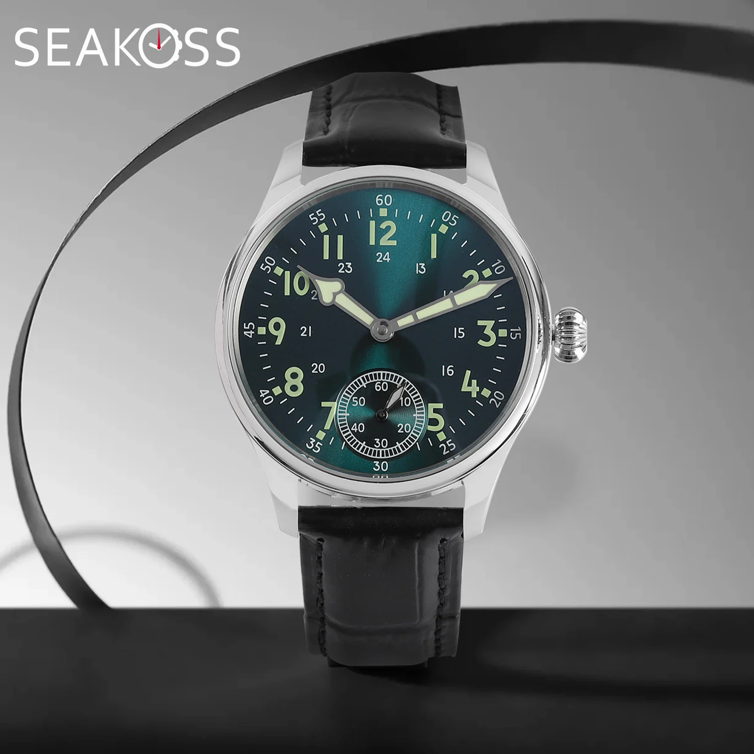 

SEAKOSS 40 мм механические часы с ручным управлением и механизмом чайки ST3621 ETA6498 Pilot Night Light мужские часы G808-23 супер светящиеся часы