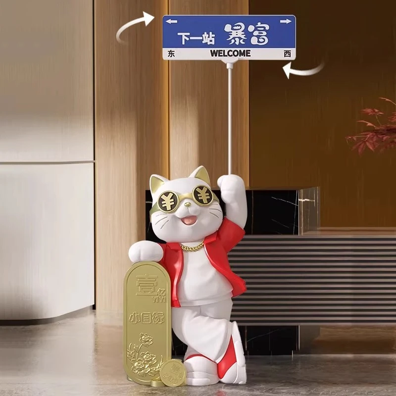 Home Decor Creative 130CM Street Signs Lucky Cat Statue Floor Decoration Cute Cartoon Sculpture Art Ornaments Store Opening Gift