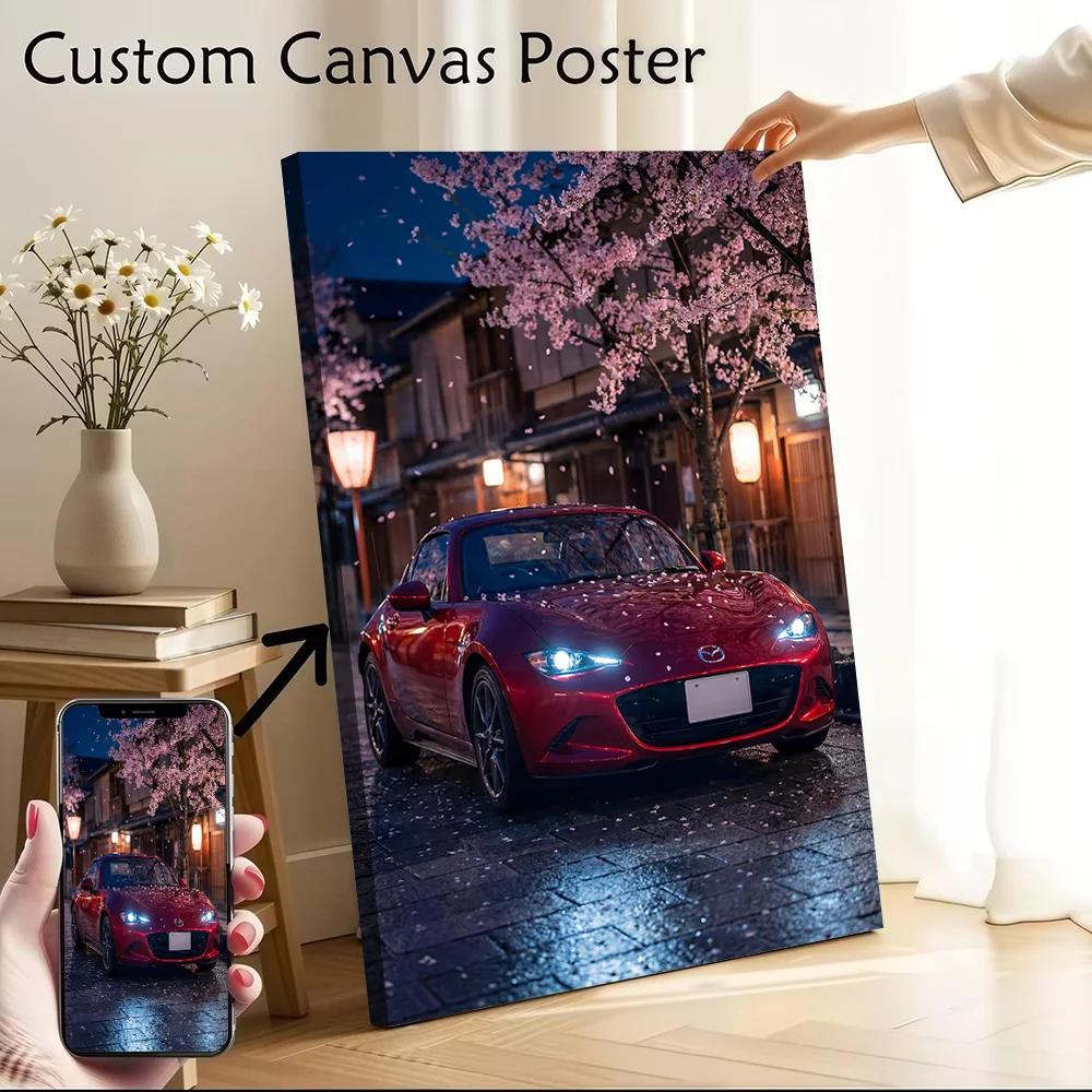 Sports Car Mx5 Miata Under Cherry Canvas Poster Customizable Pictures Wall Art Canvas Painting for Interior Accessories Arts