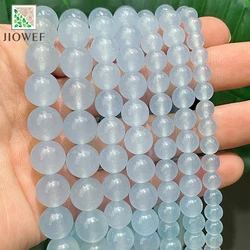 Natural Smooth White Blue Chalcedony Round Spacer Loose Beads for Jewelry Making Handmade DIY Bracelet 4/6/8/10/12/14mm 15