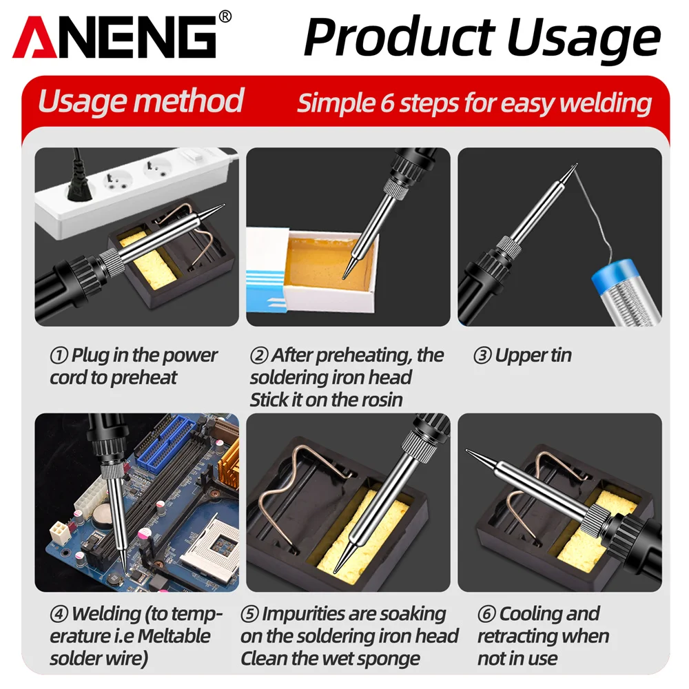 Electric Soldering Iron Adjustable Temperature EU/220V US/110V Ceramic Fast Heating Core Welding Repairing Tools 60W ANENG SL104 image 6