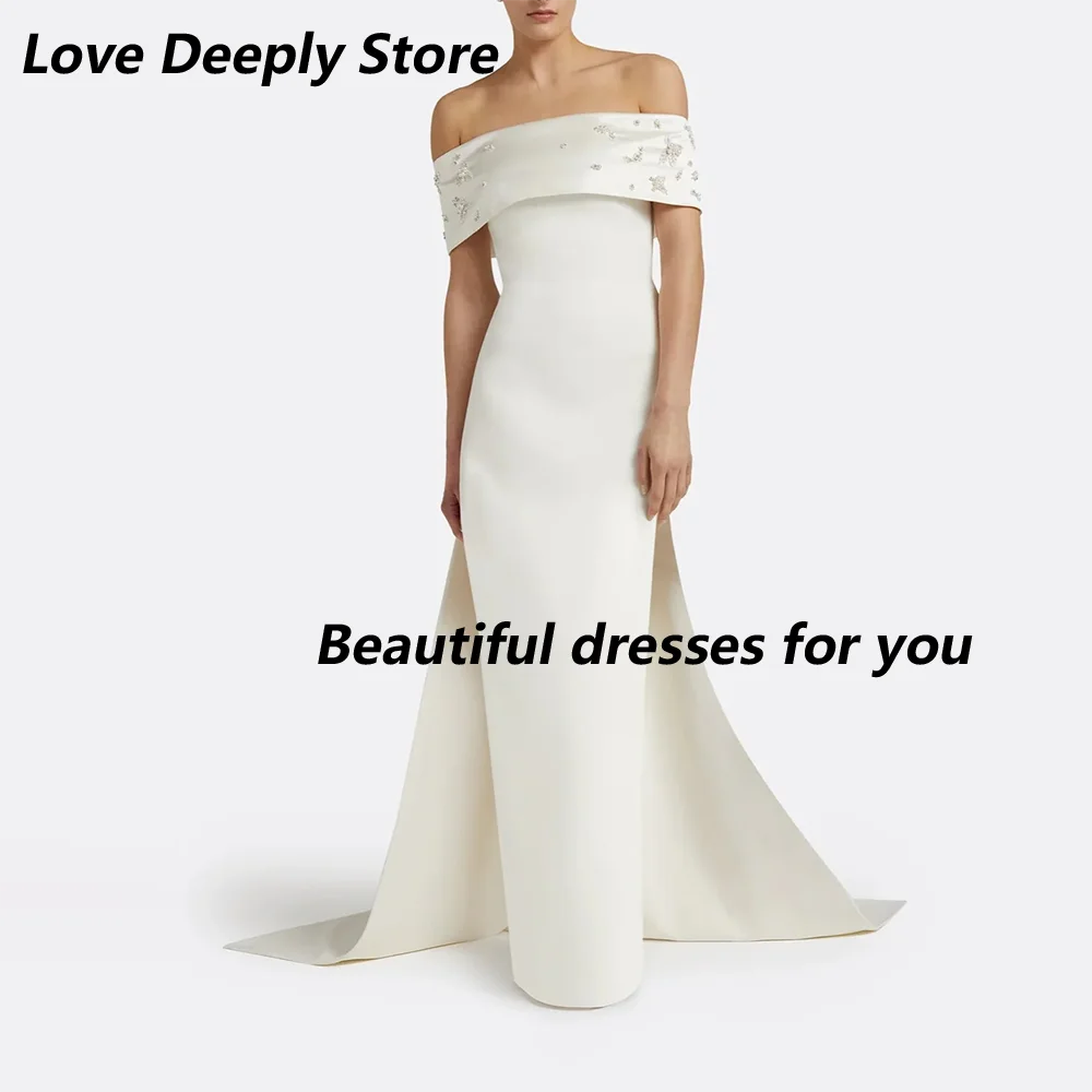 

Elegant Boat Neck Straight Evening Dress Customized Off Shoulder Beaded Jersey Floor Length Formal Party Dresses Prom Gown