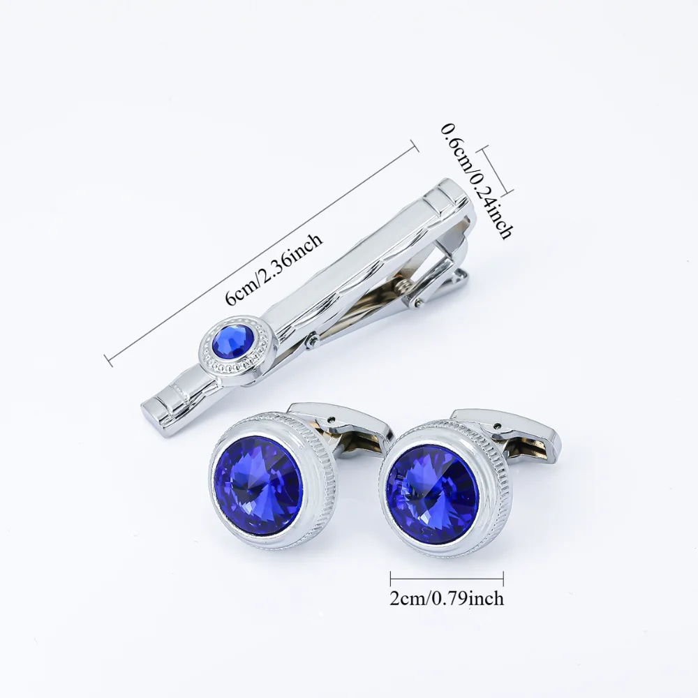 Round Diamond Studded Cufflinks Tie Clip Multi Colored Optional Cufflink and Tie Clips Business Dress Wedding Shirt Sleeve Nails