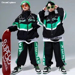 Hip Hop Girls Contrast Bomber Jacket Sport Pants Boys Street Dance Coat Streetwear Kids Jazz Clothes Set Children School Uniform