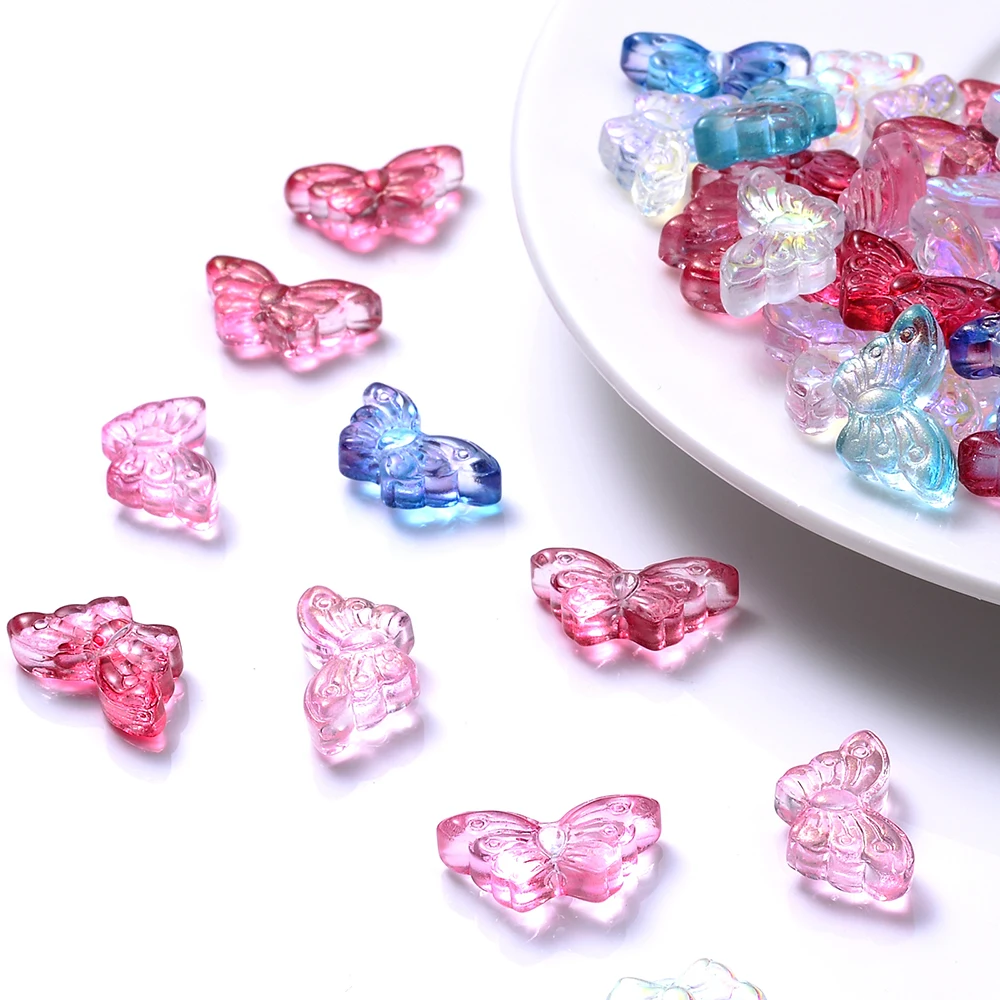 50 Stück 15x8mm Bunte Schmetterling Transparente Glasperlen Gerade Lochperlen für DIY Handgemachte Ohrringe Schmuckmaterial – Detail 2