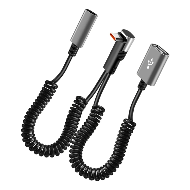 66W Fast Charging Spring Retracted Data Cable Type C 90 Degree Angled