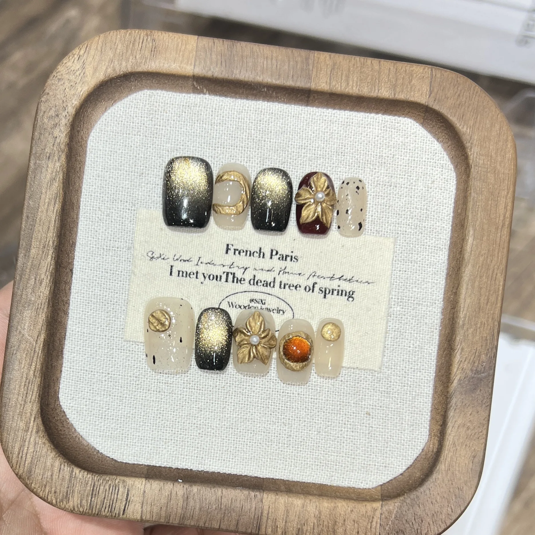 10 قطعة لطيف قصير مربع مستدير اليدوية يمكن ارتداؤها اضغط على الأظافر كاذبة عيون القط الماس الذهبي الإغاثة غطاء كامل مسمار فتاة هدية #4