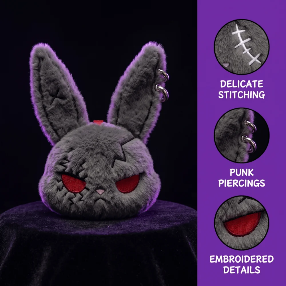 PP Cotton Bunny Keychain Gothic Animal Wounded Rabbit Keyring Spooky Design Dark Style Cute Furry Bag Pendant Gift For Girls
