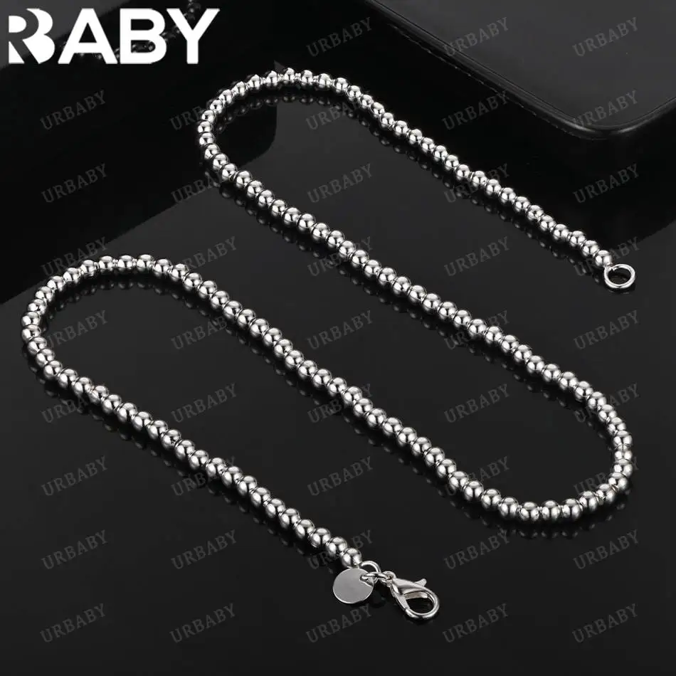 

URBABY Стерлингового Серебра 925 пробы 4 мм бусины ожерелье для женщин и мужчин очаровательные трендовые подарки на день рождения модные вечерние ювелирные изделия