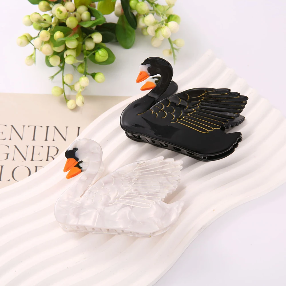 New Creative Design 8.4CM Beautiful Swan Hair Clip Claw High Quality Acetic Acid Shark Clip For Temperament Girls