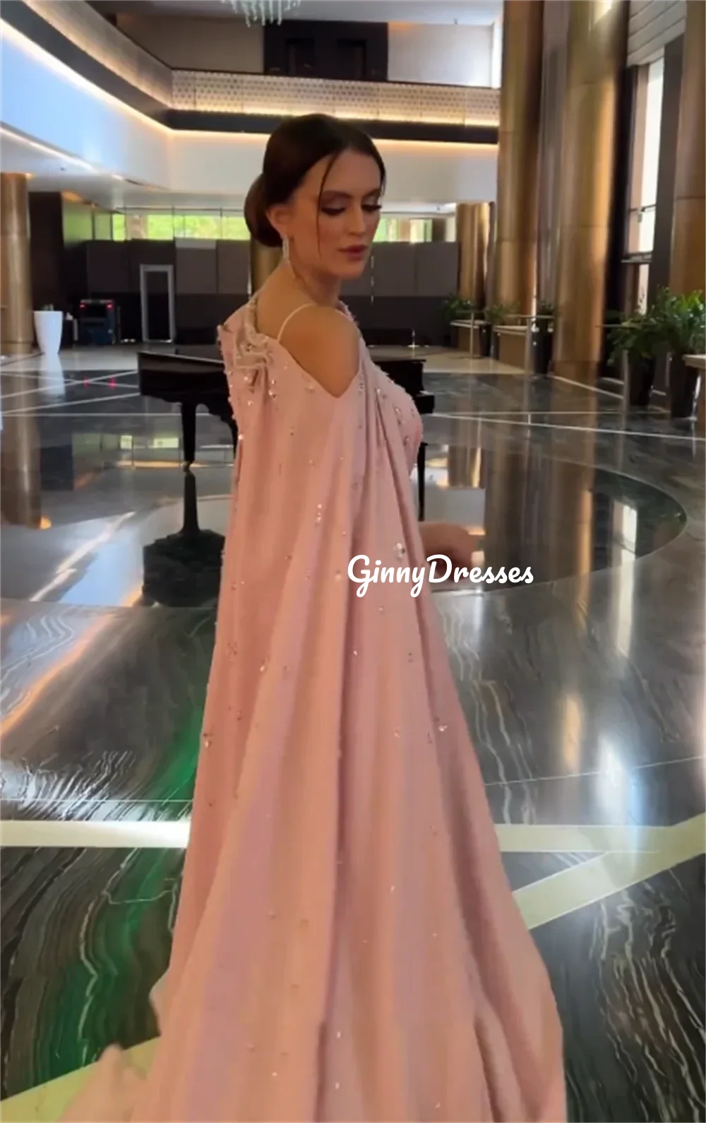 Customized Evening Dresses A-Line One-Shoulder Beadings Floor-Length Wedding Dress Zipper Up Long Sleeves Luxury Evening Dresses