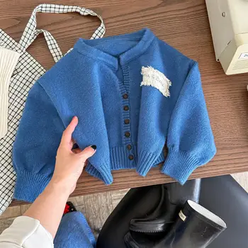 Girls' Loose Knit Cardigan Sweater 5 Girls Sweater 2026 Autumn New Children's Clothing Korean Style Girl Baby Fashion Loose Sweater Cardigan Casual Simple Daily 5