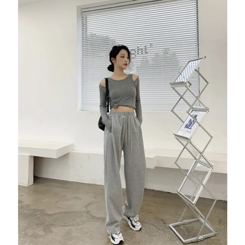 

Bombing Street Американские свободные спортивные штаны, женские повседневные леггинсы, тонкие серые прямые спортивные штаны с высокой талией, модные