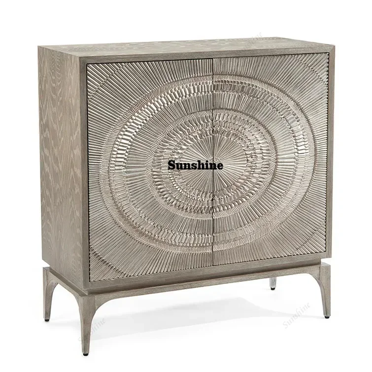 Living room furniture minimalist silver foil oak sideboard silver gray decorative entrance cabinet hotel living room storage
