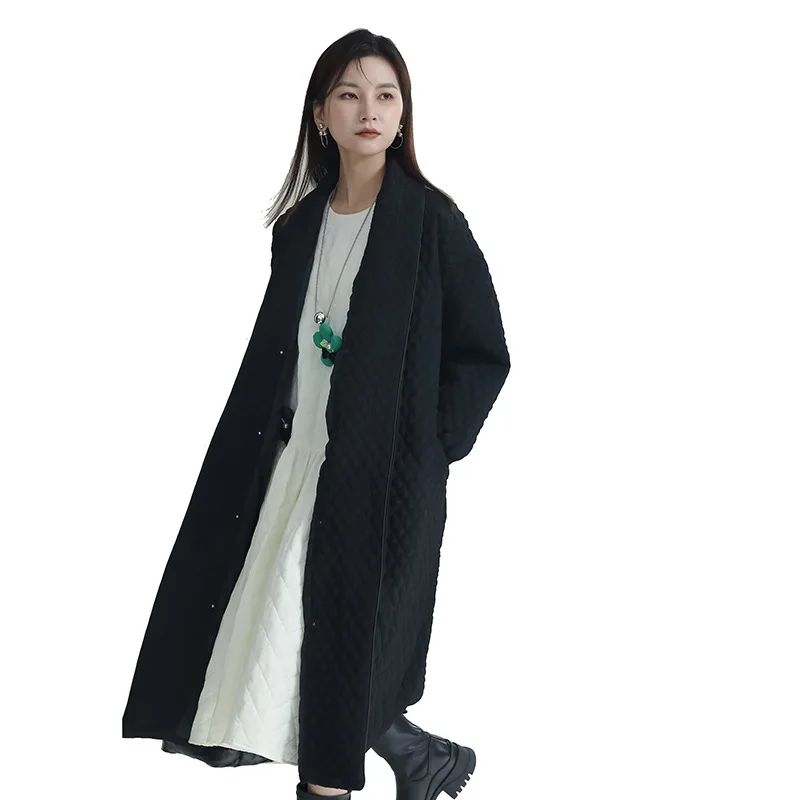 2024 spring clothes new Yamamoto dark design sense Ling cotton coat coat back slit button long cotton clothes wome