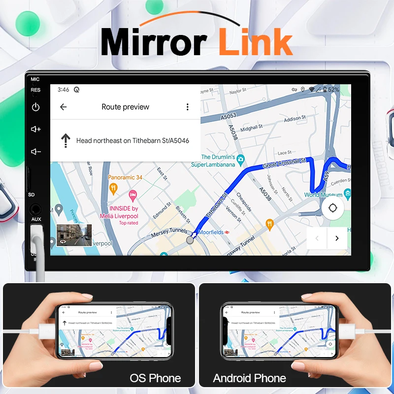 Hippcron 7" 1Din Autoradio Drahtloses CarPlay Android Auto Bluetooth AUX USB Universal Multimedia MP5 Player Mirror Link Autoradio – Detail 5