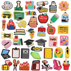 1pcs PVC Shoe Charms Folder Book Graduation School Bus Teacher Schoolbag Sandals Shoes Decoration Fit Wristbands Ornaments