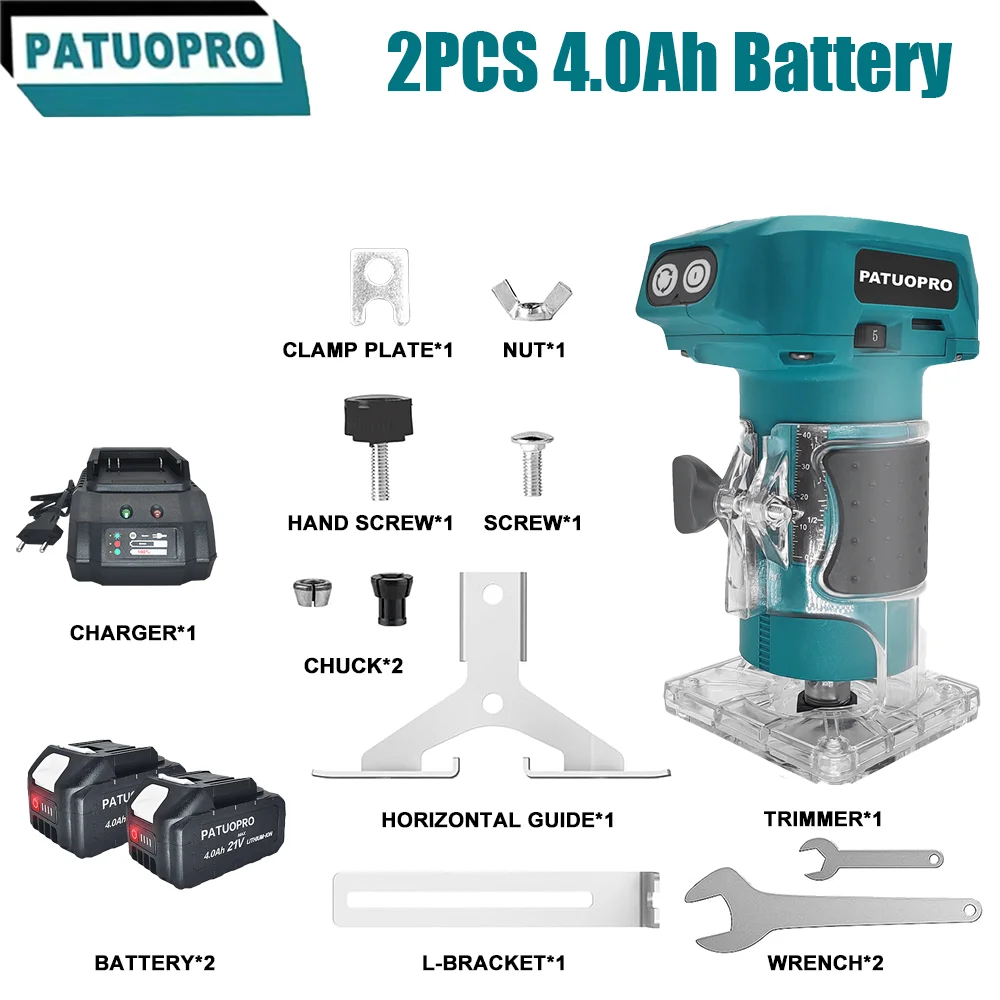 Brushless Electric Trimmer 5 Speeds With 3 Collets Cordless Wood Router Woodworking Engraving Slotting For Makita 18V Battery