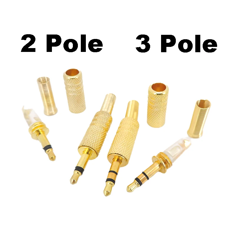 5pcs 2 3 pole mono gold plated 3.5mm 1/8