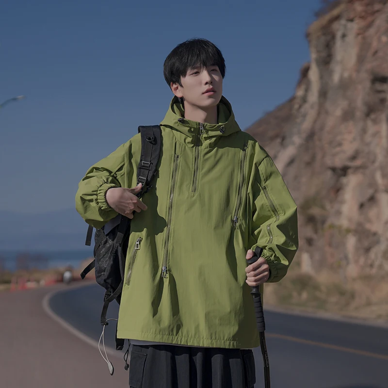 

Мужская свободная куртка с капюшоном для активного отдыха весна-осень, ветрозащитная, с защитой от солнца, модная рабочая одежда, с декоративной молнией