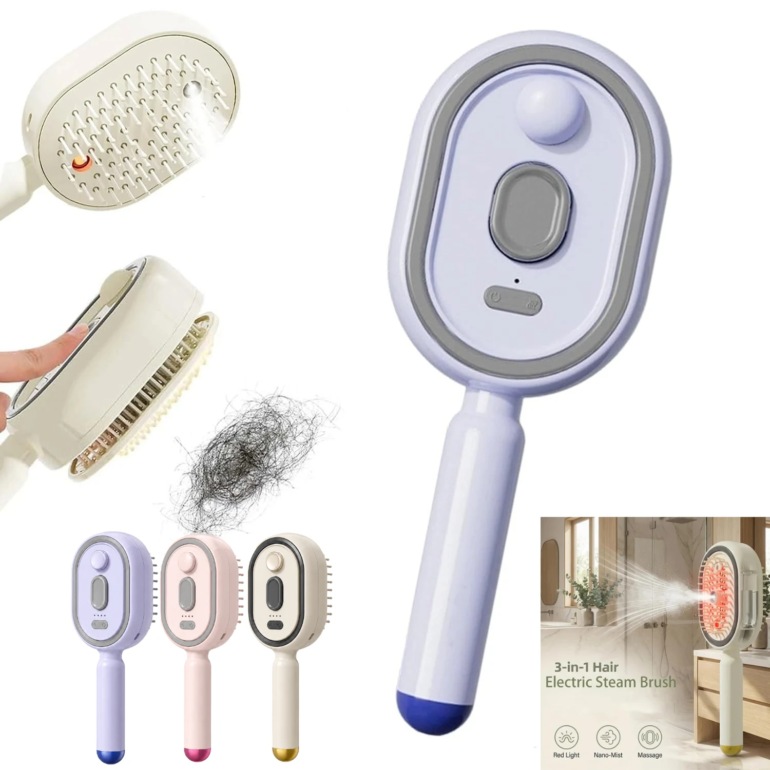 Electric steam comb with spray massage function, 2026. Reduces frizz and prevents static electricity