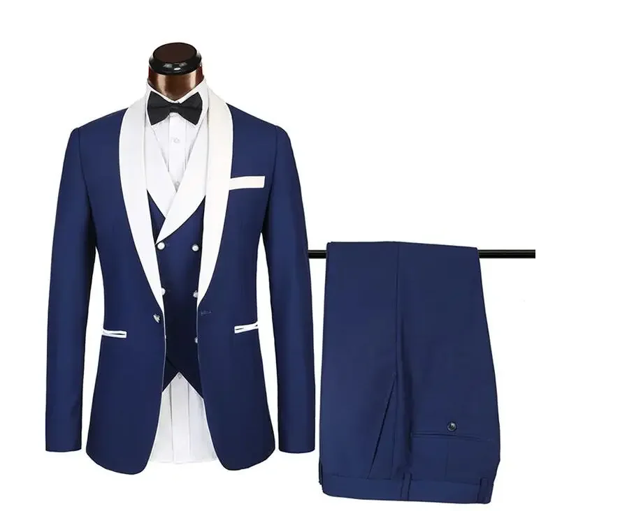 

2024 Tailored Blue Suit Men Groom Wedding Suits Slim Fit 3 Piece Tuxedo Prom Custom Blazer Sets Jacket Pants Vest Costume Homme