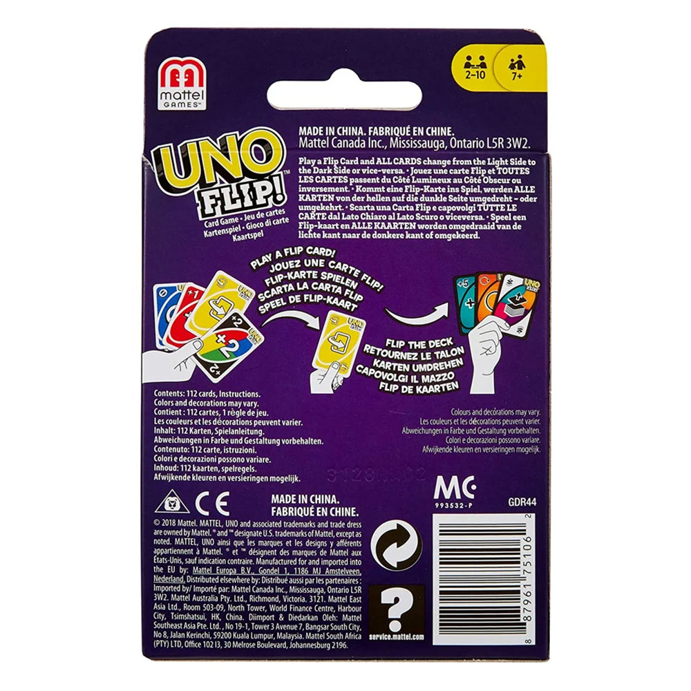 Mattel UNO FLIP! Games Family Funny Entertainment Board Game Fun Playing Cards Kids Toy Gift Box uno No Mercy Card Game Kids Toy