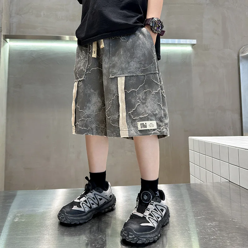 

Boys Summer Shorts Korean Style Loose Fit Casual Pants Kids Mid Length Trousers Fashion Outfit for Big Boy Cool Clothing