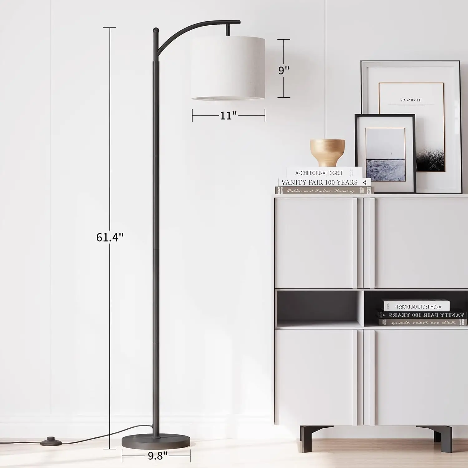 Modern Arc Floor Lamp with Remote Control, Stepless Dimmable Bulb, Metal Standing Lamp for Living Room, Bedroom