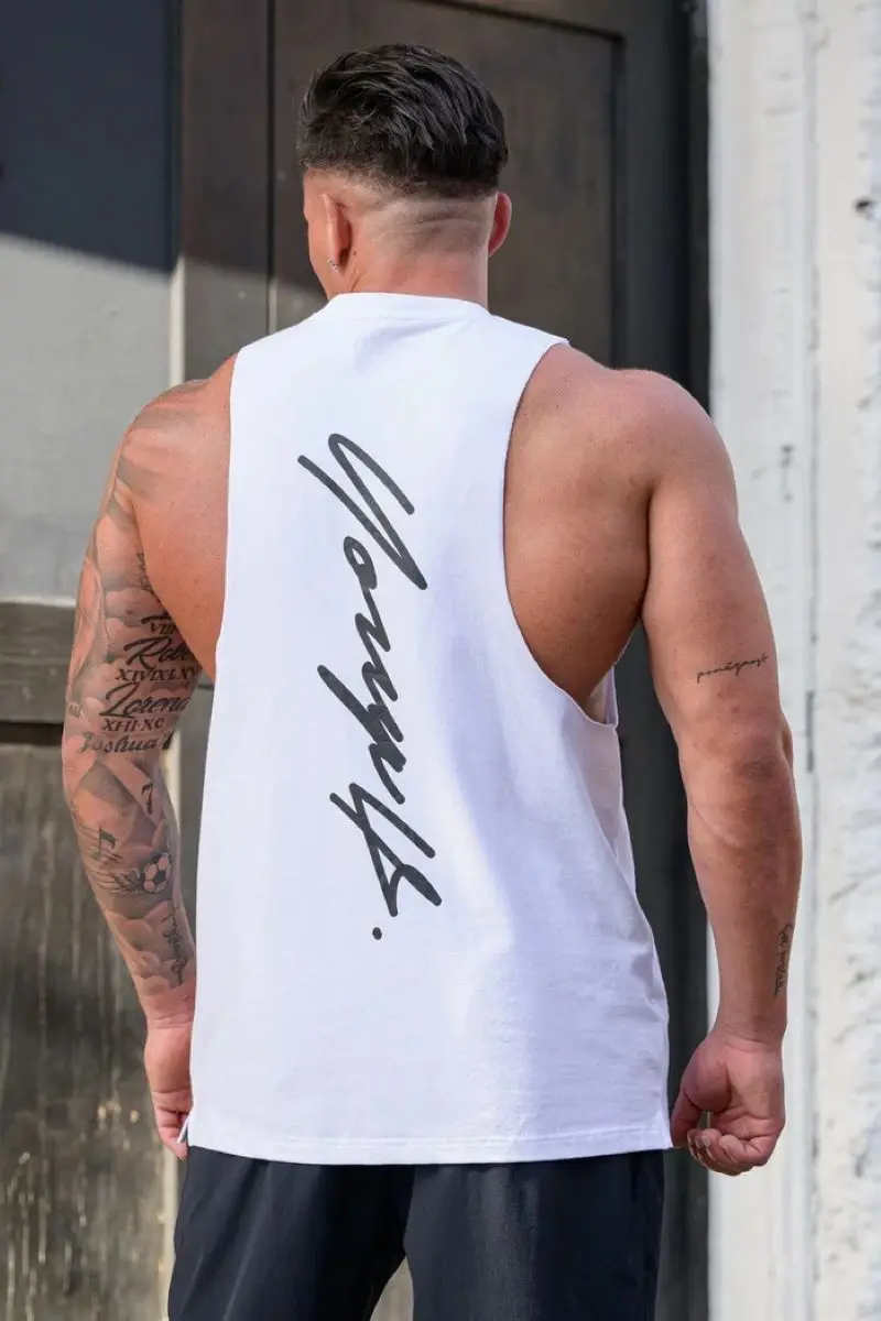 Men's Tank Top Sports Fitness Cotton Crew Neck Sleeveless T-Shirt Shoulder Basketball Training Stretch Top