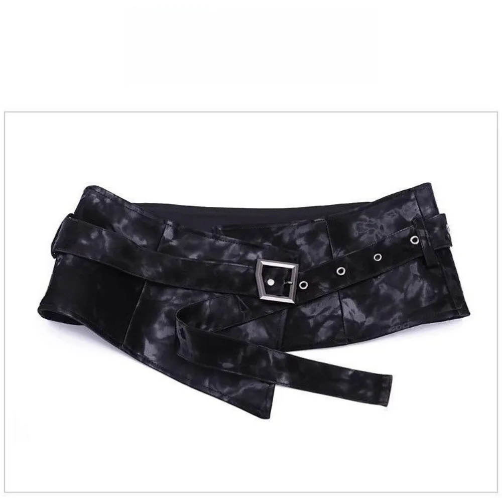 หนัง Faux สีดํา Ruched เข็มขัดรัดตัวผู้หญิงชุดเสื้ออุปกรณ์เสริมไม่สมมาตรเอว Cincher สําหรับเสื้อชุด
