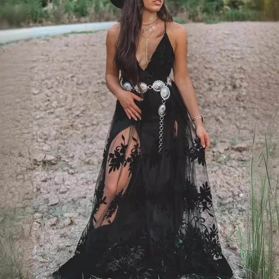 2026 Women's Clothing Sleeveless V-neck Strap Long Clothes Leg-revealing   Clothes Elegant Vestidos Femme