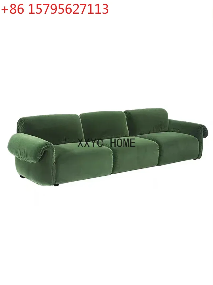

Индивидуальный дизайнерский диван из ткани в стиле лайт-люкс для гостиной, малогабаритной квартиры, темно-зеленый, простой, прямой, на три места