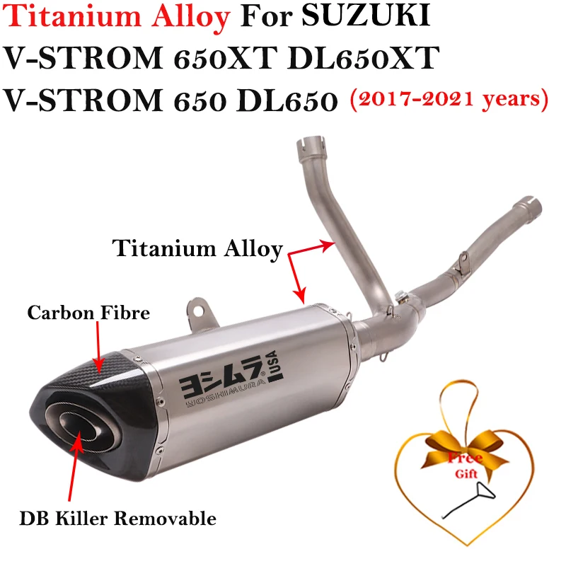 For Suzuki V-STROM 650 DL650 XT DL650 2017 - 2021 Motorcycle Exhaust Escape Modify Titanium Alloy Full System Muffler DB Killer