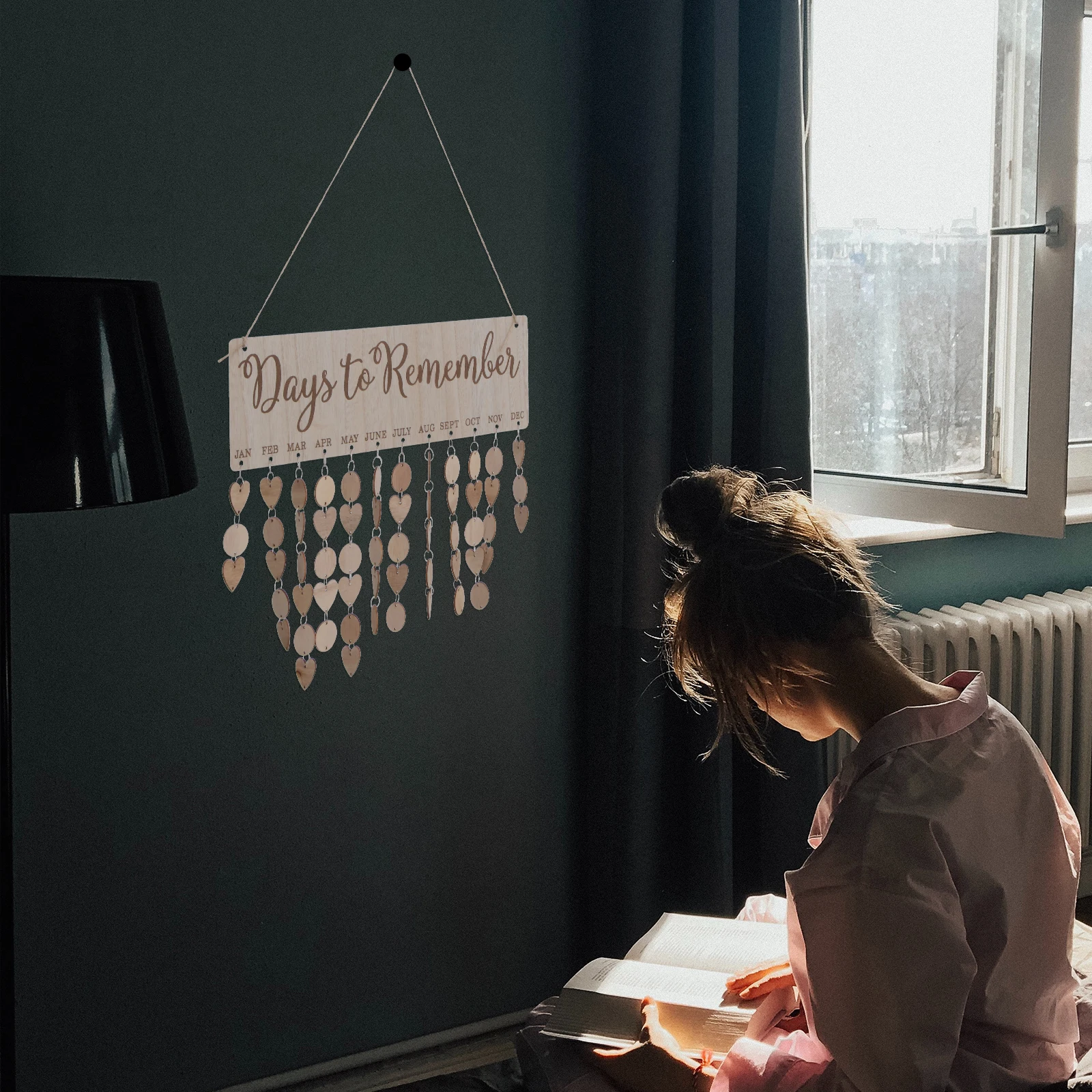 ไม้ Planner Board 50 รอบการ์ดหัวใจ DIY String ประกาศบ้านเครื่องประดับของขวัญวันเกิดแขวนปฏิทินไม้แผ่นเตือน